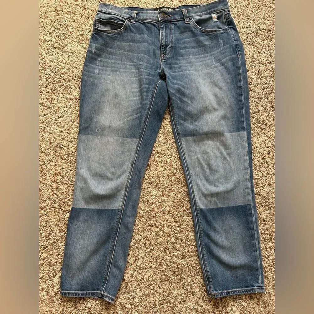 Express Women's Girlfriend Patchwork Medium Wash Relaxed Fit Jeans Size 8 - Picture 2 of 13